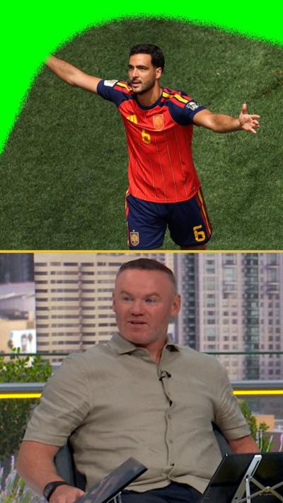 Wayne Rooney in the studio analysing Mikel Merino's performance for Spain against Belgium.