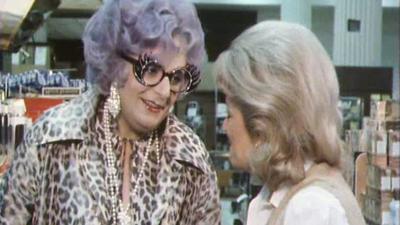 Dame Edna talking to Jean Rook.