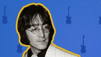 Cut out image of John Lennon in front of a blue background