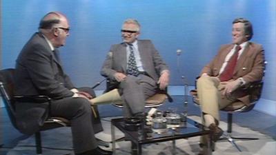 William Hardcastle sits opposite Dad's Army writers David Croft and Jimmy Perry