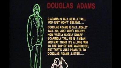 Image from the HHGGTG game showing a cartoon and description of Douglas Adams