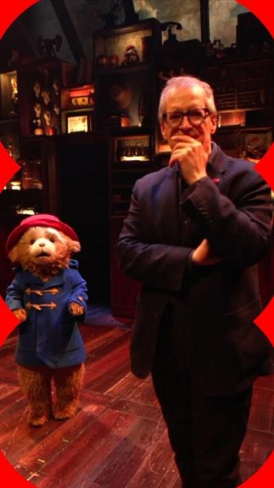 Paddington Bear on stage with David Sillito 