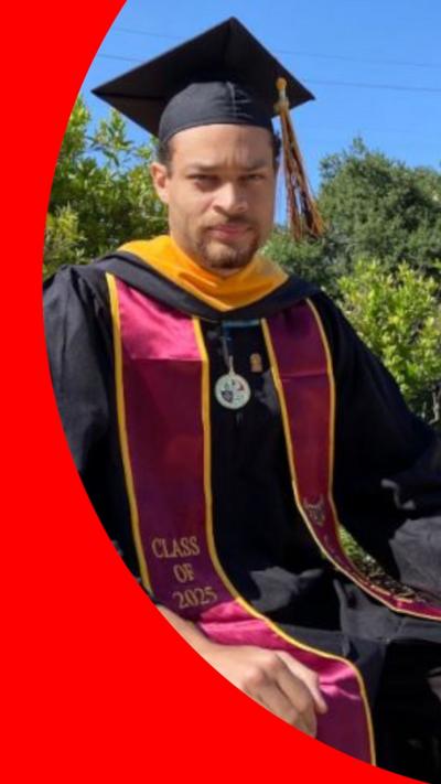 Cole Tomas Allen in a graduation cap and gown. 
