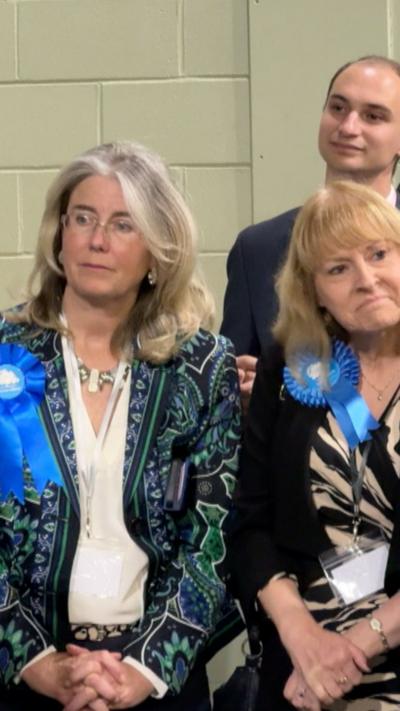 Conservative supporters looking unhappy at Clacton count
