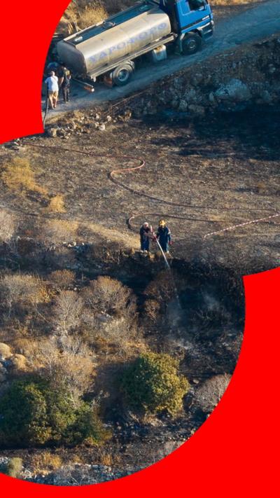 Scorched earth at the scene of helicopter crash
