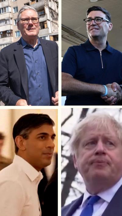 Four UK PMs in a composite image: Starmer, Burnham, Sunak and Johnson