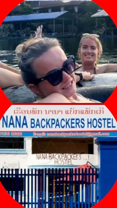 Composite image of two women, Bethany Clarke and Simone White, and the outside of Nana Backpackers Hostel 