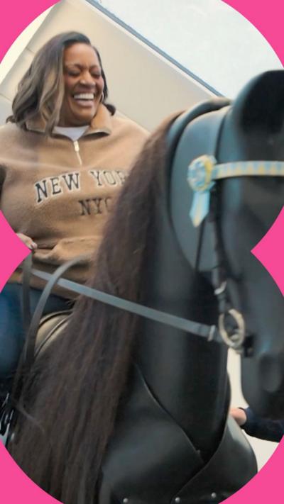 Alison Hammond on a mechanical horse