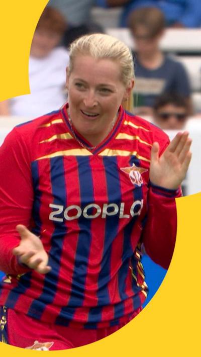 Sophie Ecclestone celebrates bowling Deandra Dottin