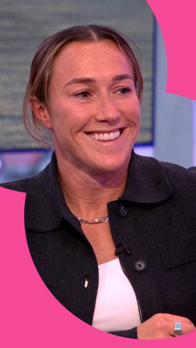 Screengrab of Lucy Bronze on the One Show sofa, smiling