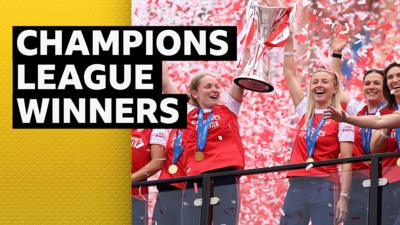 Arsenal celebrate with Women's Champions League trophy