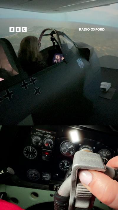 A woman in a Spitfire simulator