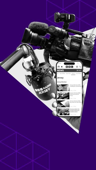 A radio microphone, smartphone and news camera