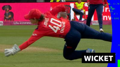 England's Amy Jones takes an excellent catch