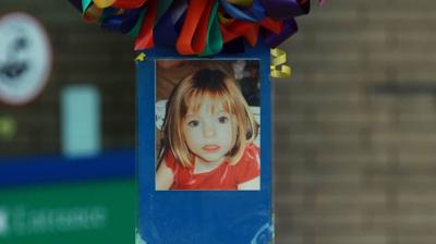 A poster of Madeleine McCann outside Glenfield Hospital in November 2007