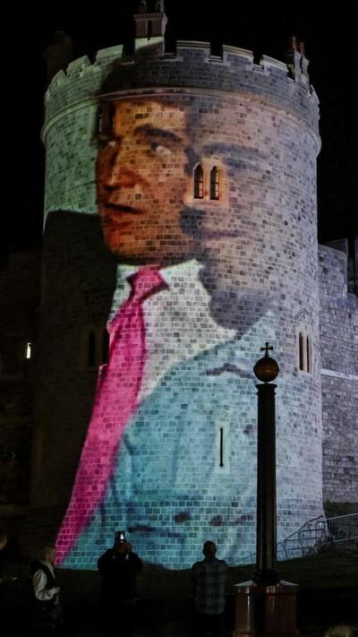 Windsor Castle with Donald Trump and Jeffrey Epstein projection