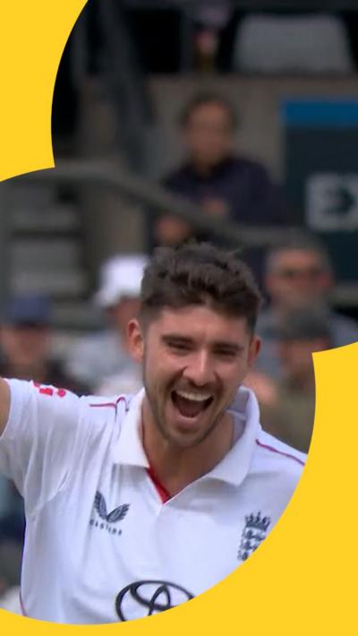 Josh Tongue celebrating a wicket  