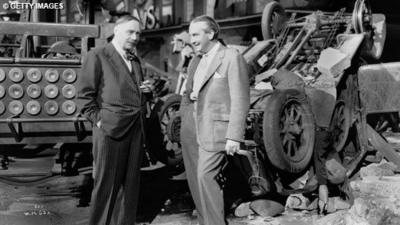 HG Wells on the set of the 1936 film dramatisation of his novel Things to Come