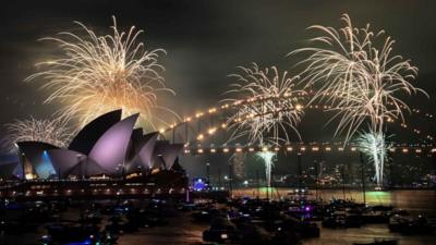 New year celebrations firework display at Sydney Harbour