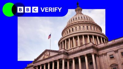 US Capitol building from a ground perspective with BBC Verify branding