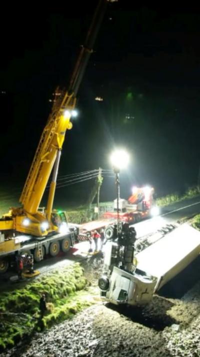 Crane in field at night