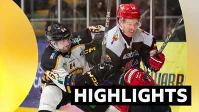 Cardiff Devils’ Brett Ferguson and Nolan Volcan of Nottingham Panthers 