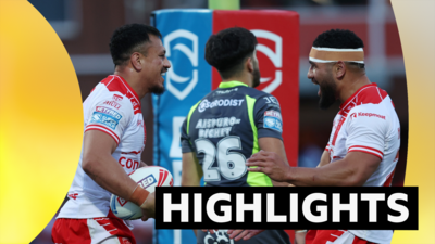 Hull KR players celebrate scoring a try