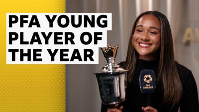 Olivia Smith being interviewed after winning PFA young player of the year