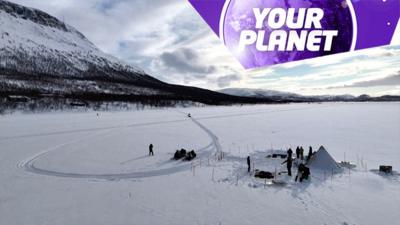 A frozen lake and the Your Planet logo