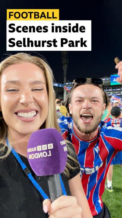 BBC London reporter on the pitch at Selhurst Park