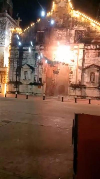 Facade of church damaged by earthquake in Philippines