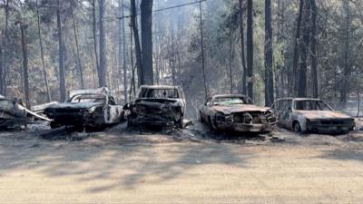 Charred cars