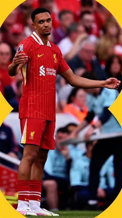 Liverpool player Trent Alexander-Arnold looks frustrated and throws his hands up