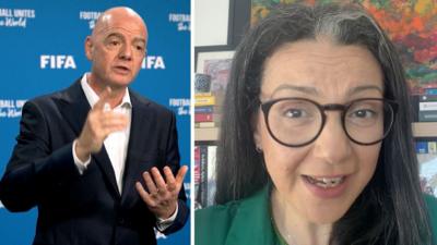 A woman with glasses can be seen on the right, while a bald man in a suit speaks on the left.