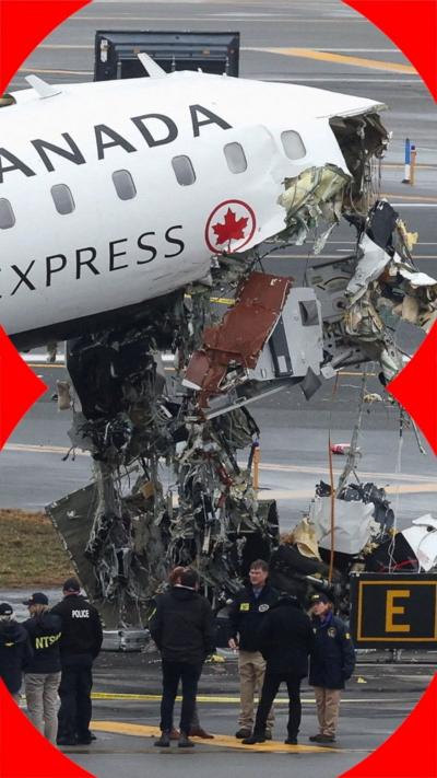 The nose of the Air Canada plane after the crash