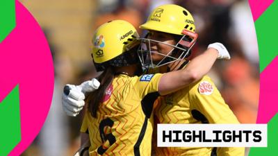 Sophie Luff and Sophia Dunkley embrace after securing victory for Trent Rockets