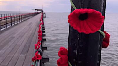 Poppies lining Southend Pier.