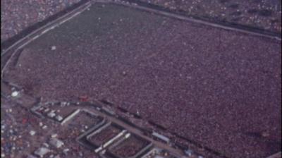 Helicopter shot of the crowd at the Isle of Wight festival