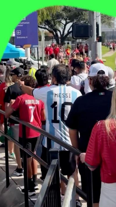 A fan wearing a Messi shirt at Portugal's match against Uzbekistan
