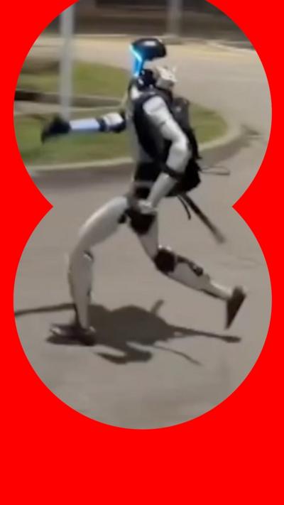 A robot runs after wild boar on a street in Warsaw, Poland