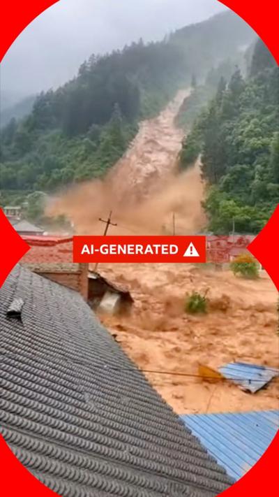 AI-generated image of flash flooding in China