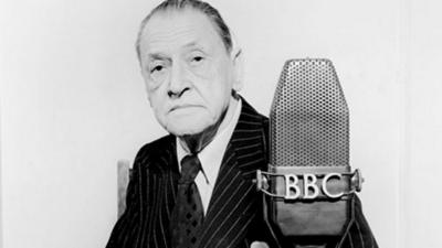 Novelist William Somerset Maugham in front of 鶹Լ microphone