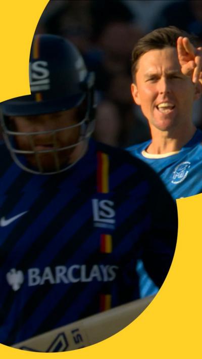 Trent Boult has words for Jonny Bairstow as he walks off the crease