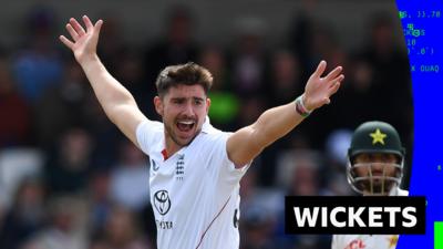 Josh Tongue celebrating a wicket  
