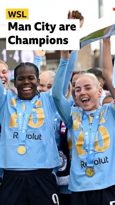 Champions Manchester City ended their Women's Super League campaign on a high, beating West Ham with Khadija Shaw scoring twice, before lifting the trophy.