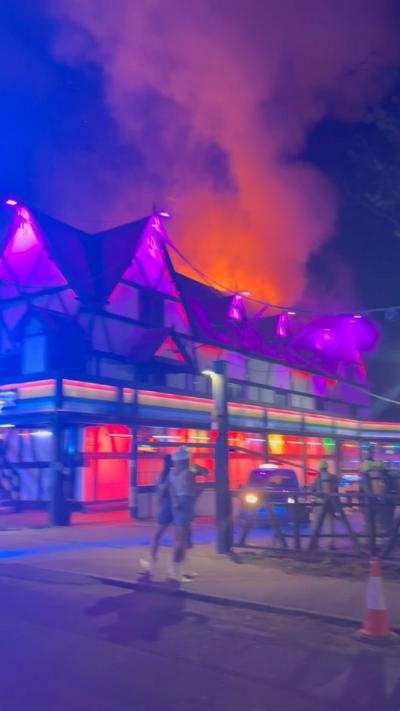 Flames and smoke come from roof of Pink Punters nightclub near Milton Keynes during overnight fire