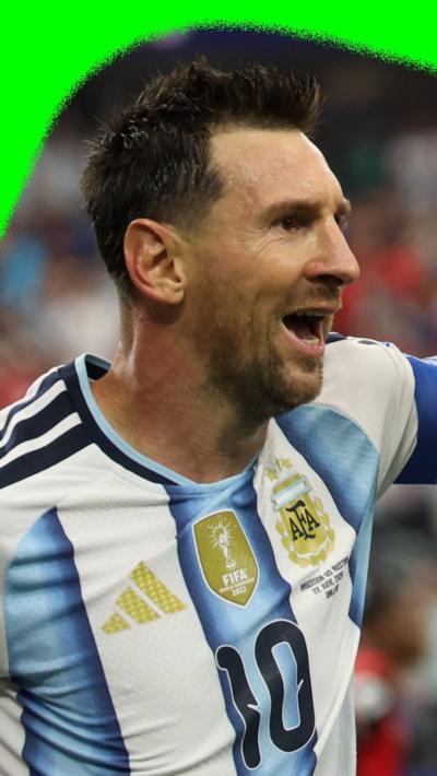 Lionel Messi smiles as he celebrates a record breaking goal for Argentina against Austria in the 2026 World Cup.