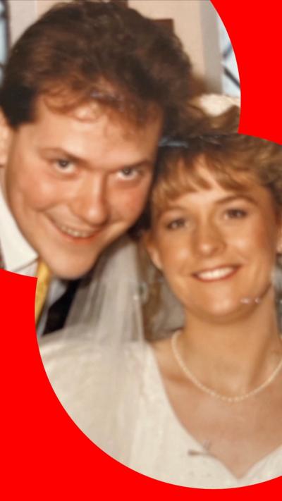 A man and a woman on their wedding day 