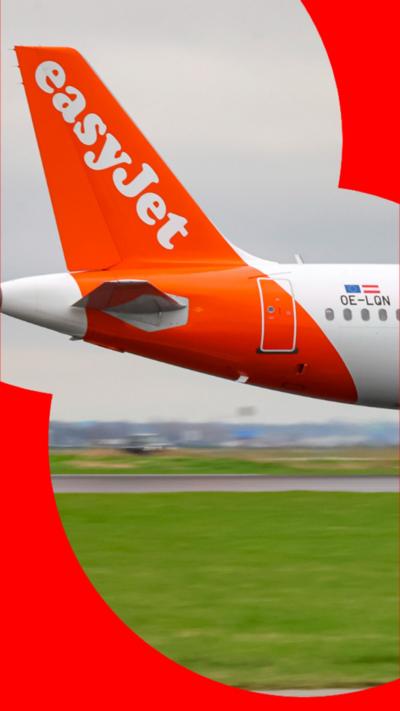 The tail fin of a plane painted orange with the EasyJet logo