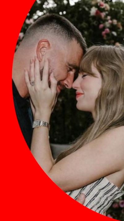 Taylor Swift holds Travis Kelce face in her hands while they face each other with their eyes closed